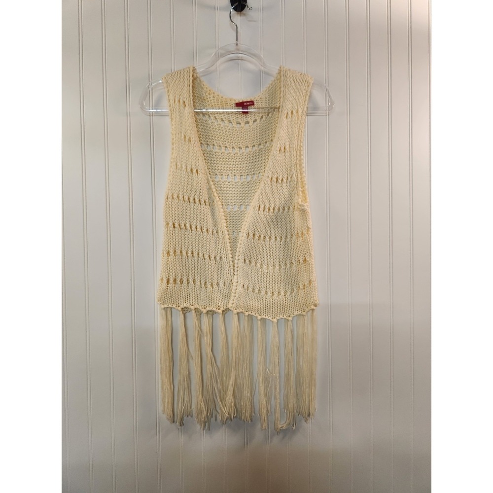 Bongo Women's‎ Cream Crochet Vest Size XL Open Front Coachella Boho Chic